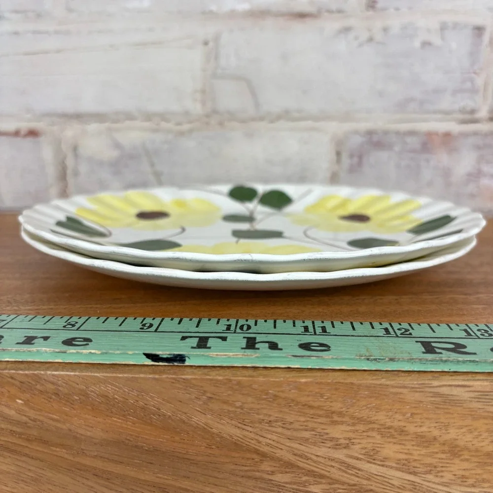 Set of 2 Vintage Blue Ridge Southern Potteries Hand Painted Yellow Floral Plates